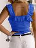 Women's Ruffle Strap Camisole Square Neck Sleeveless Knit Top Solid Summer Tank