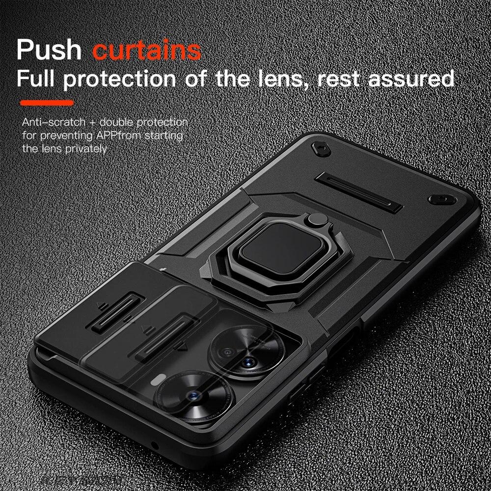 KEYSION Shockproof Case for Huawei nova 12 SE Slide Camera Lens Protection Ring Stand Phone Back Cover for Huawei Nova 12 SE