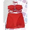 2021 Women's Solid Color Sexy Bandage Ruched Three-Piece Bikini Swimsuit