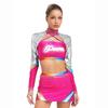 Dámská roztleskávačská uniforma Dvoudílný set Crop top s dlouhým rukávem a kříženými ramínky Taneční sukně Kamínkový výkonnostní outfit