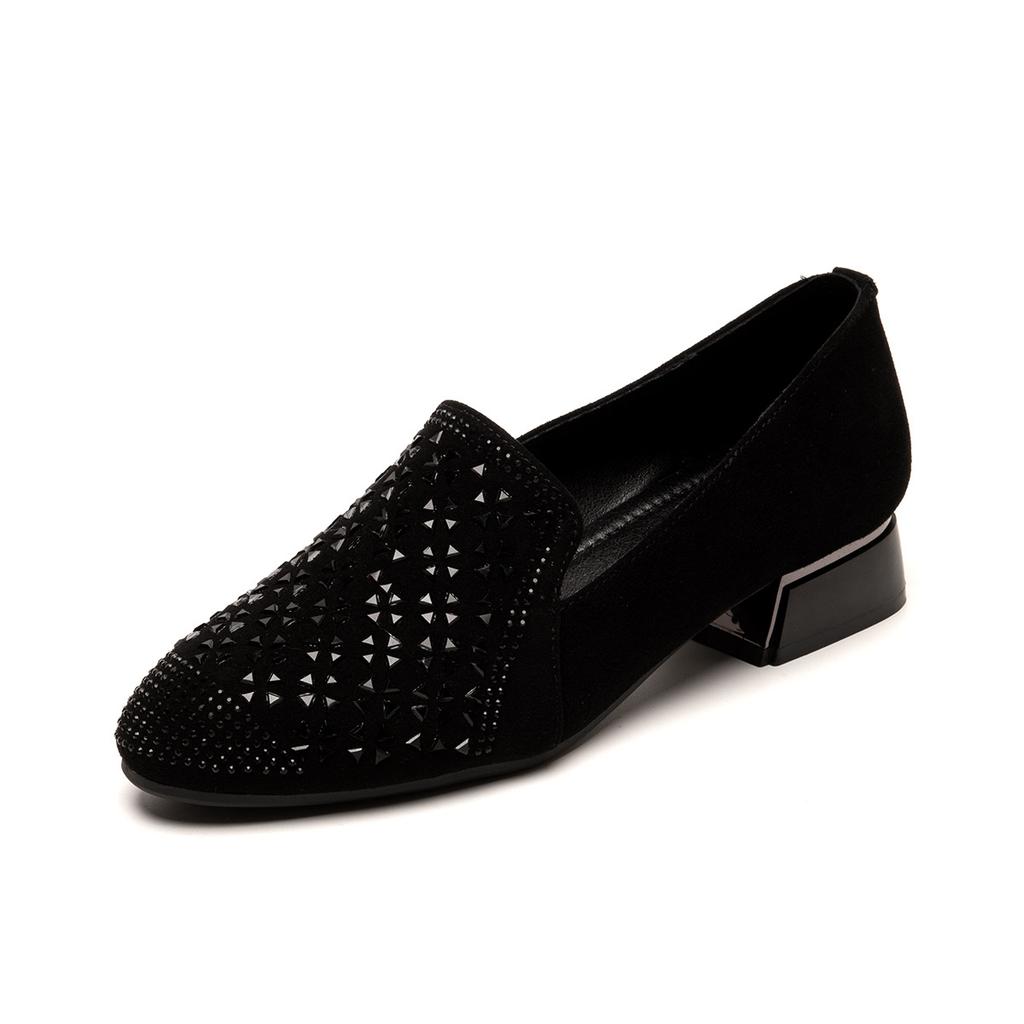 Mattleder Einzelne Schuhe Damen Neu Frühling und Herbst Niedriger Absatz Tiefer Ausschnitt Ein Pedal Runde Zehen