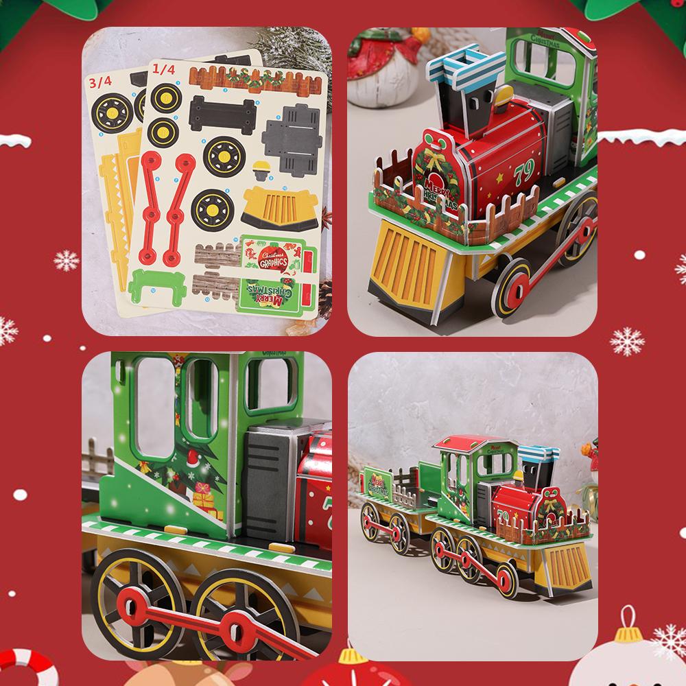 2pcs/set 3D Christmas Puzzle Christmas Decorations Train and Snow House Puzzle Decoration Navidad Manualidades Xmas Clearance