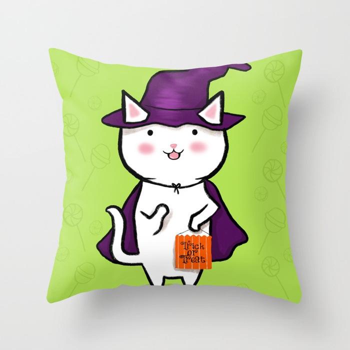 Halloween Cat Pumpkin Peach Velvet Fabric Pillowcase Funny Cartoon Image Decorative Cushion Pillowcase