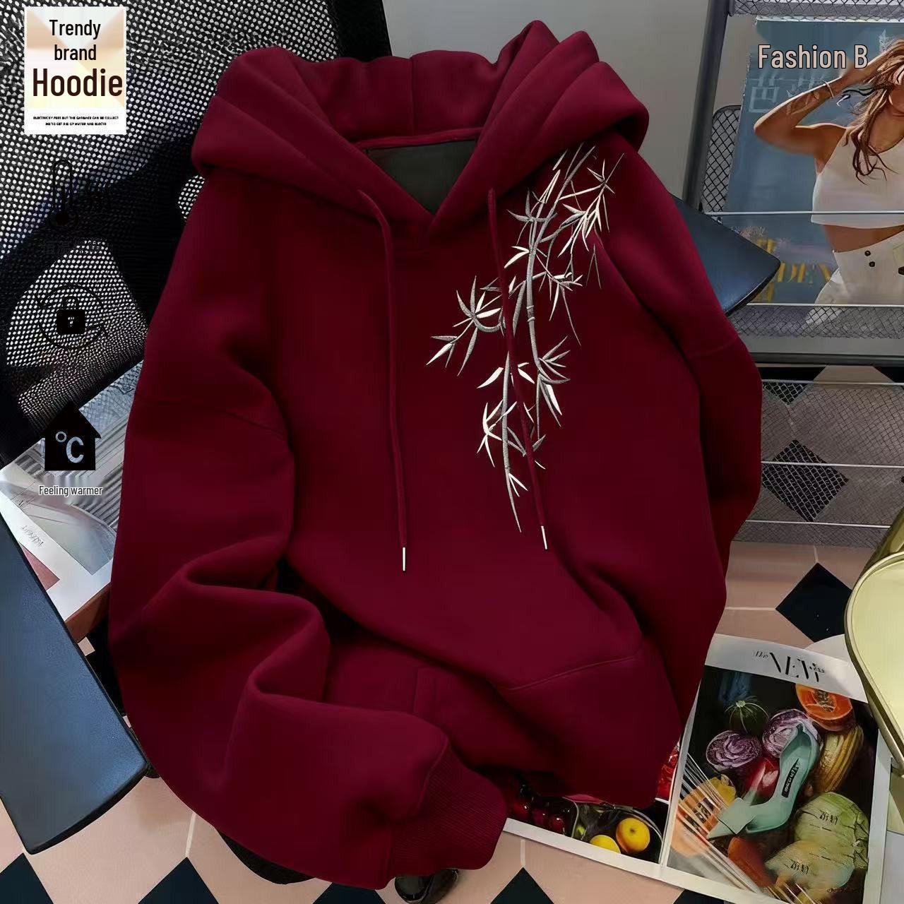 Herren Herbst Winter Chinesischer Stil Bedruckter Hoodie - Samt Verdickt, Locker, Schwergewichtige Jacke Extra Extra Large black