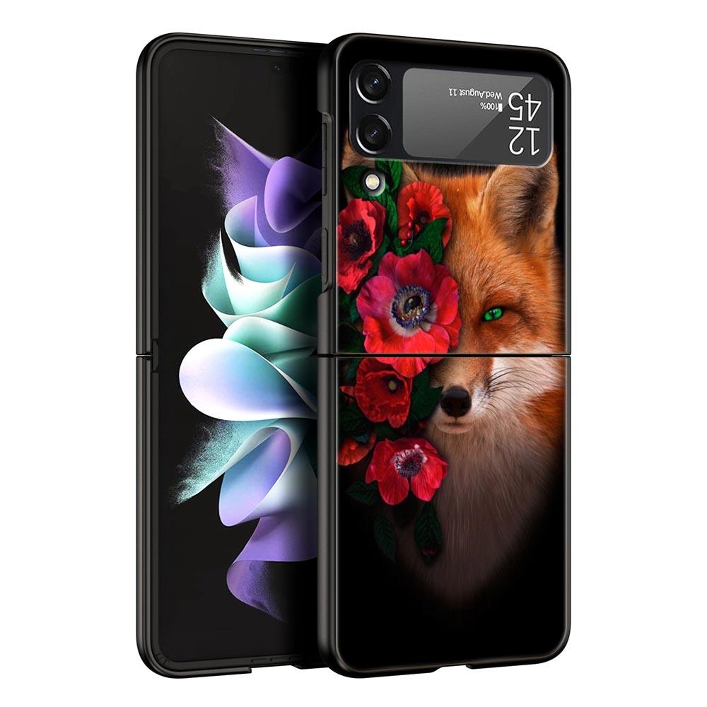Cute Red Fox dárkové pouzdro na luxusní telefon Samsung GalaxyZ Flip 4 5 Fold Black Hard PC Shell pro Samsung Z Flip 3 Cover Couqe