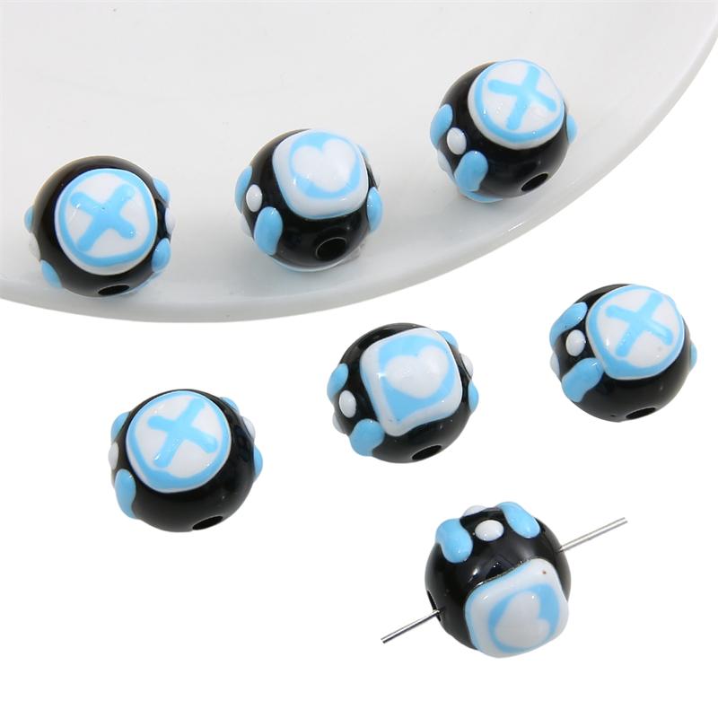 Hand-drawn Acrylic Beads Cute 16mm Spacer Charms for Keychain Jewelry DIY