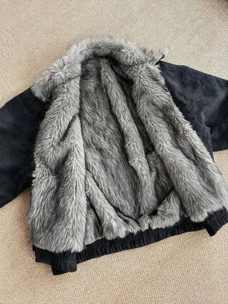 Polar Wolf King Men's Thick PU Leather Jacket with Velvet Fur Collar - Warm Winter Outerwear