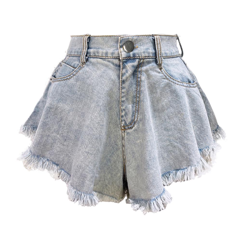 Women s 2024 High-Waisted Ripped Fringe Denim Shorts - European & American Style S