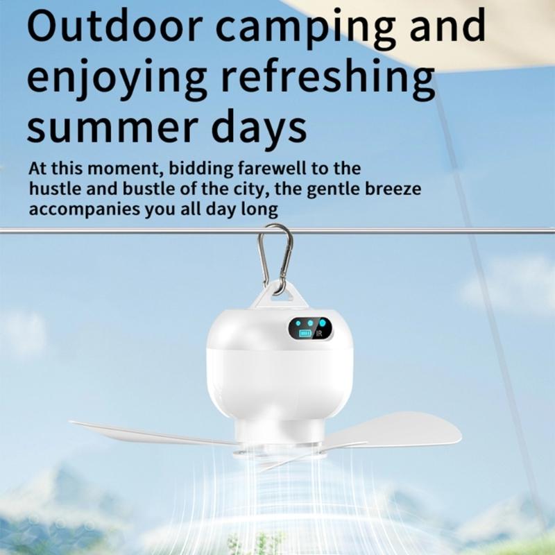 Wiederaufladbarer Hängeventilator mit Fernbedienung, 3 Geschwindigkeiten einstellbar, eingebautes Nachtlicht, USB-Stromversorgung für Schlafzimmer, Wohnheim