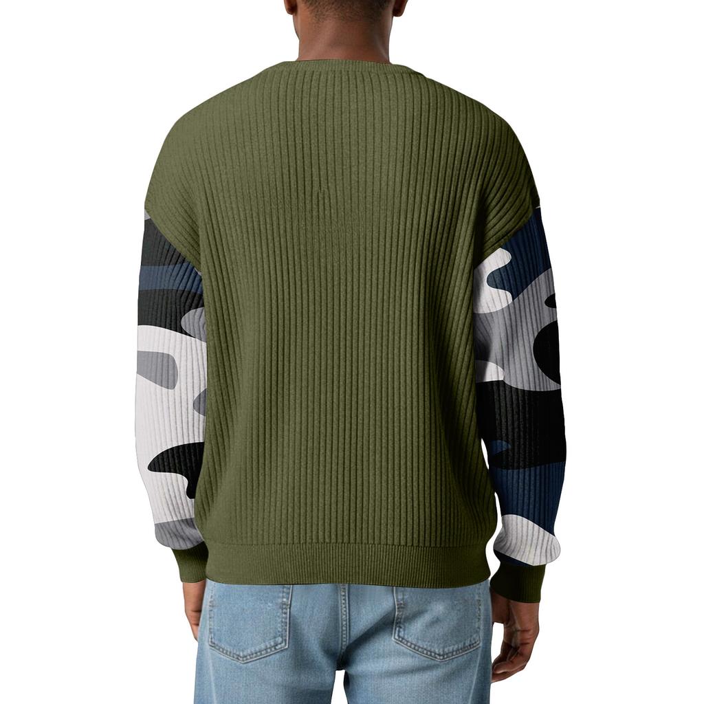Herrtröja med snygg, ribbad och texturerad långärmad kamouflagemönster
