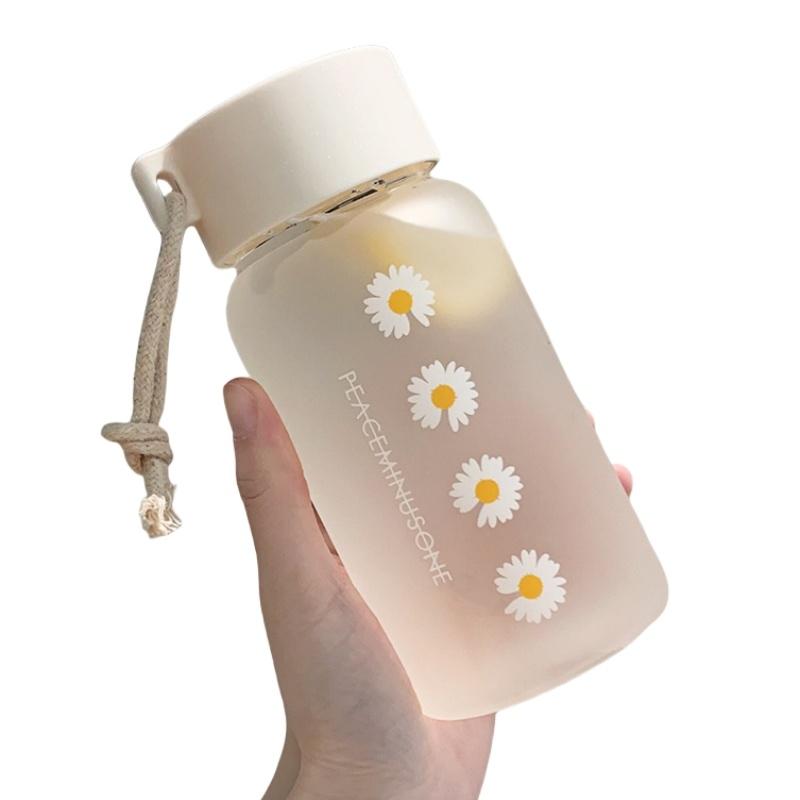 This Summer Cute Little Chrysanthemum Water Cup Comes In Two Styles Frosted and Transparent with A Handle for Easy Carrying