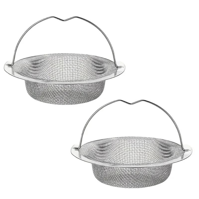 1/2pcs Kitchen Sink Strainer With Handle & Stopper Replacement Drain Basket Stainless Steel Mesh Filter Waste Hole