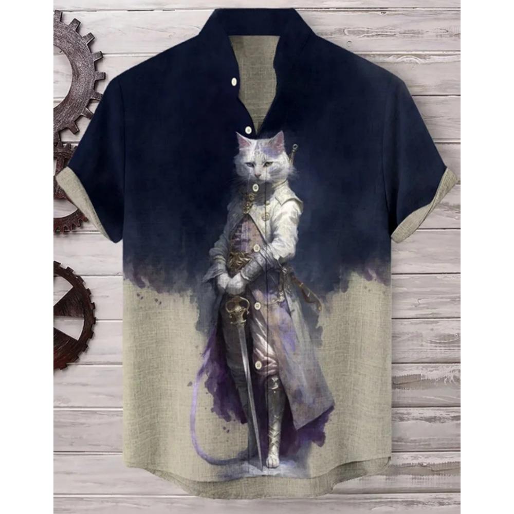 Men's Samurai Hawaiian Shirt Casual Short Sleeve Top Loose Clothing Fashion Retro Summer Shirt