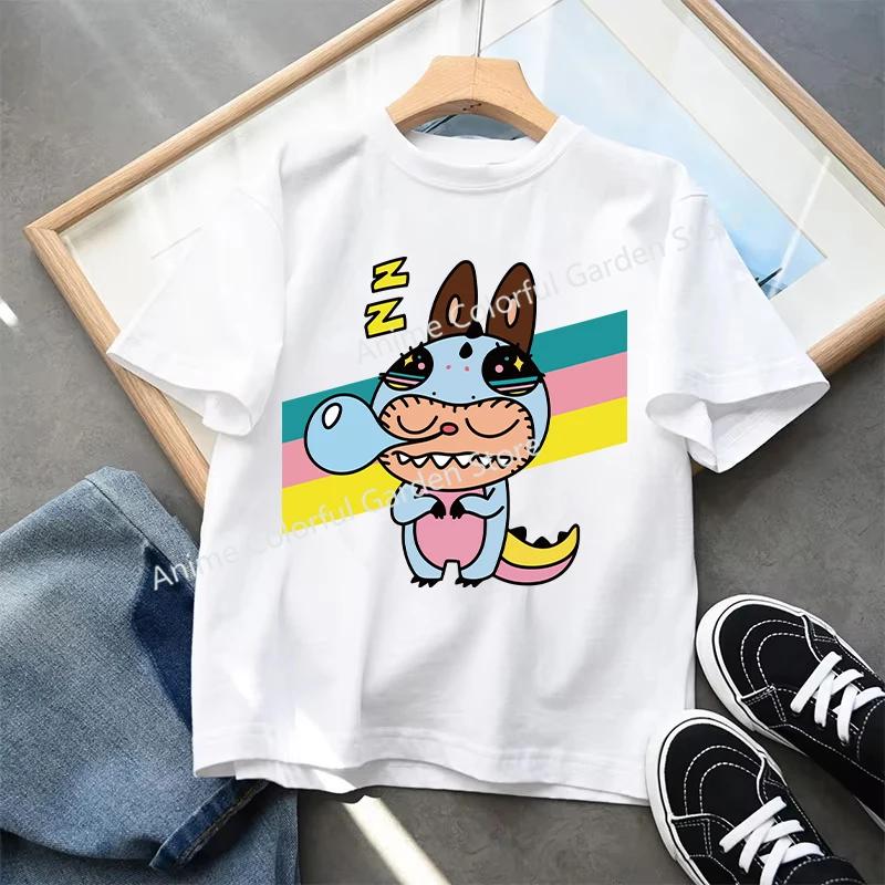 Labubu T-shirts Children Cartoon Cute Short Sleeved Shirt Boys Girls Summer Travel Fashion Clothing White Kids Clothes