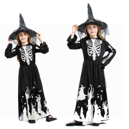 Glow in The Dark Witch Costume Halloween Cosplay Outfit for Kids Unisex Party Performance Robe for Halloween Parties And Festivals