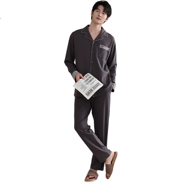 MIIOW Men's Pure Cotton Long Sleeve Colorblock Casual Loungewear Pajamas Loose Fit Plus Size Dark Gray XL