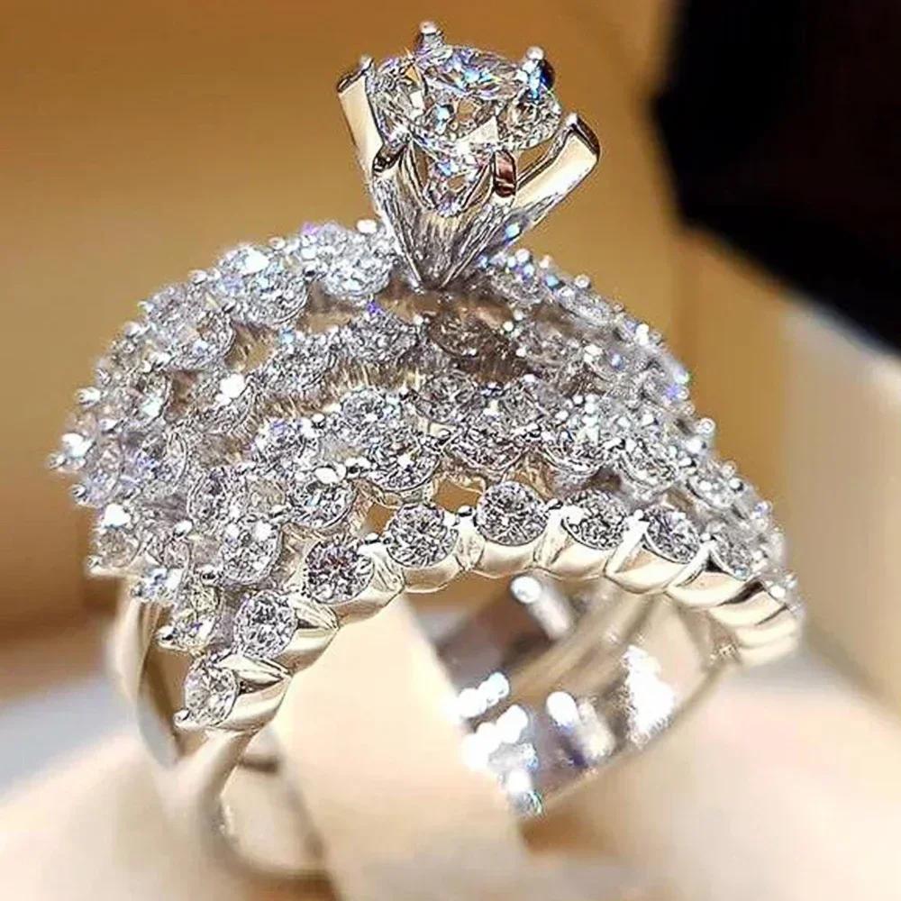 Fashion Geometric Design Women'S Ring Set - Modern Bride Wedding Engagement Jewelry Accessories For Wholesale