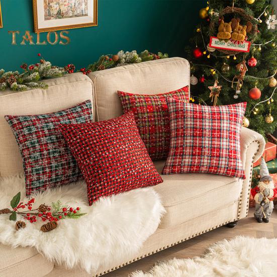 

Christmas Pillowcase Snowflake Print Plaid Couch Decoration Throw Pillow Cover Living Room Bedroom Holiday Car Seat Pillow Sh 1pc E