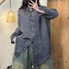 2026 Spring/Summer Casual Stand Collar High-End Ramie Buttoned Shirt