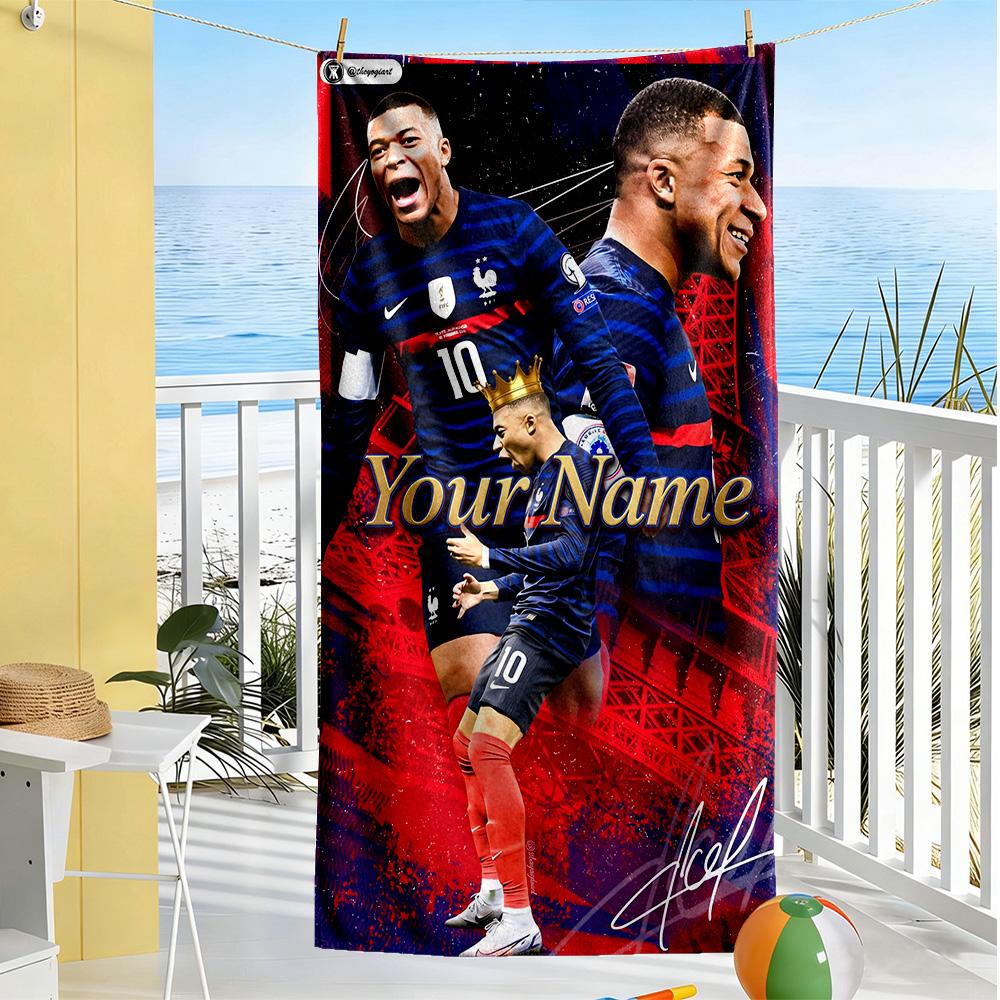 Mbappe Personalized Text Beach Towel Quick-Dry Soft Microfiber For Beach Bathroom Outdoor Swimming Pool Camping Picnic Yoga Diving Vacation Accessorie