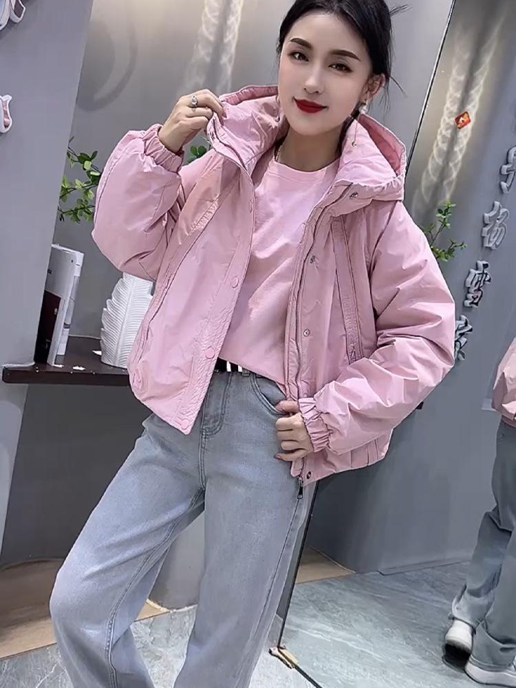

2025 Spring Women s Quilted Cotton Jacket - Short, Fashionable, Thin, and Petite Fit Pink Single Layer