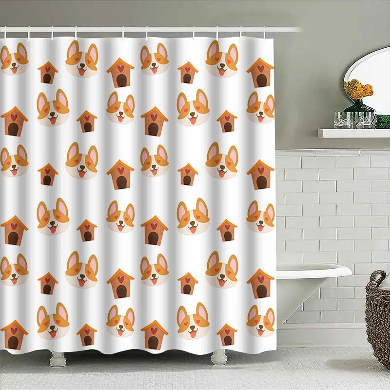New Arrival Bathroom Shower Curtain Waterproof Pet Dog House Print Decorative Modern Home Decoration Plastic Rod Pocket White