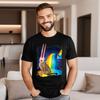 Laser Cat Rainbow Tshirt Scifi Tshirts Short Sleeve Crazy Funky Unisexs Summer Tees Crazy Tee Shirts Round Neck Cotton