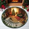 3D Christmas Round Rug – Quilted Tree Skirt with Cozy Library Design, Festive Holiday Home Decor