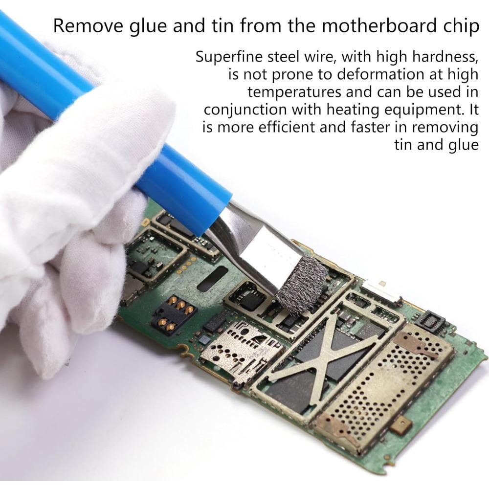Anti-Static Double-Ended Brush, Pig Bristle & Steel Wire Combo for PCB Soldering, IC Chip and Motherboard Cleaning