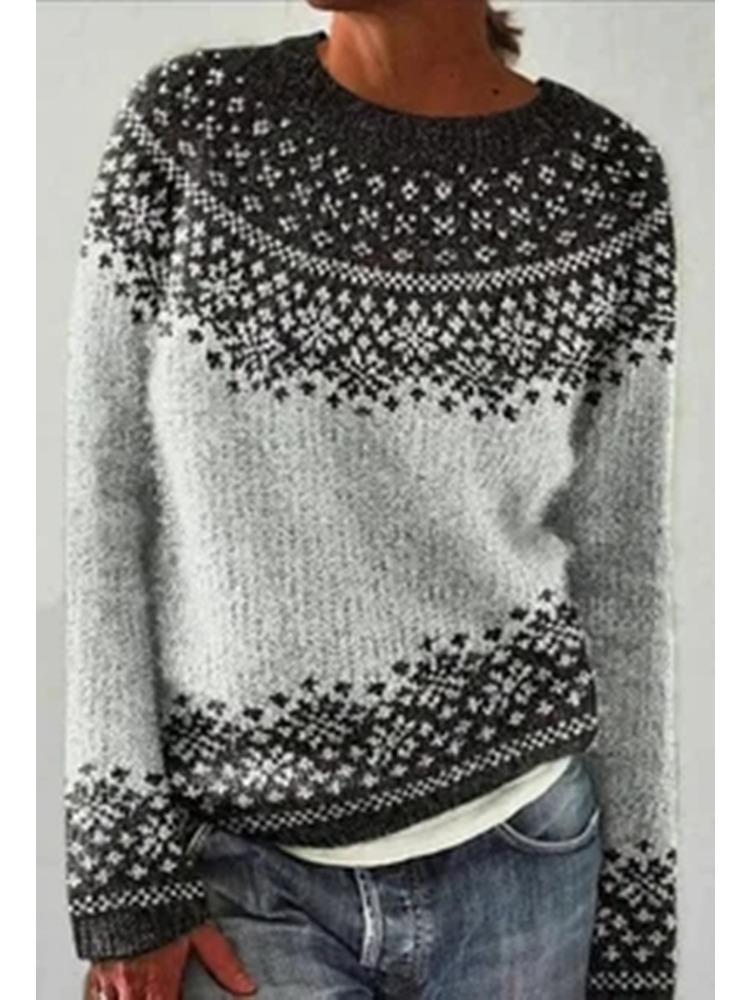 Women's Sweater Round Neck Colour Blocked Loose Fashion Pullover Knitwear Luxurious Relaxed-fit Slimming and Versatile Top