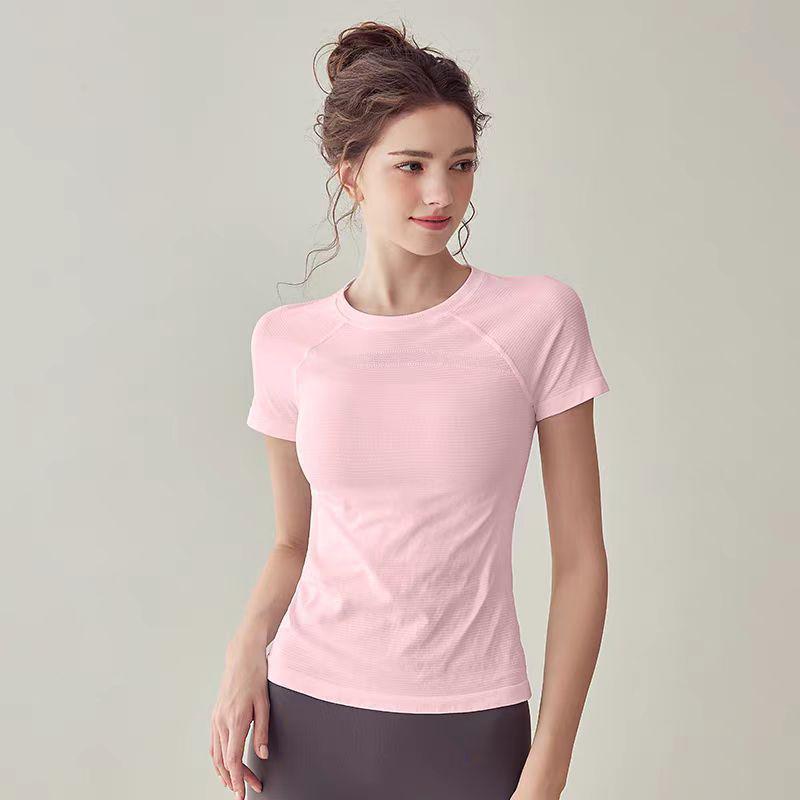 Women's Quick-Dry Yoga Top - Round Neck, Tight Fit, Short Sleeve, Breathable for Running & Fitness