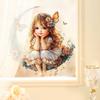 Girl On Moon with Butterflies Wall Stickers, Removable Waterproof Moisture-Proof Self-Adhesive PVC Decals for Kids Room Bedroom Living Room Decoration