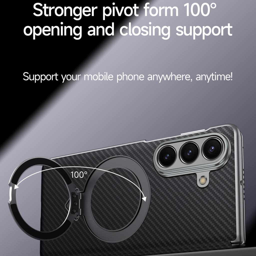 SULADA For Samsung Galaxy Z Fold7 5G Magnetic Case Kickstand PU + PC Phone Cover Carbon Fiber Texture