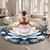 Flannel Printed Round Rug With White Lotus Design For Yoga Meditation And Home Decor Soft Floor Mat Spiritual Art Theme
