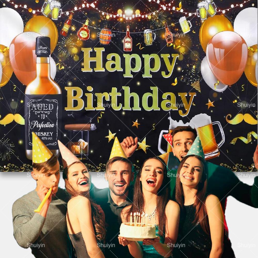 Whisky Cigarre Vintage Bois Fond Photographie Anniversaire Homme Décorations Fournitures de Fête Style Été Bar Décor Mural Rideau