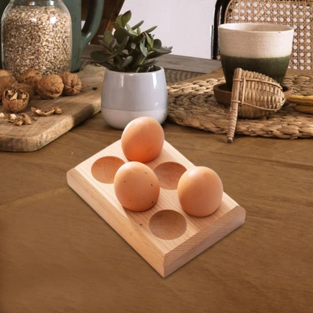 Handle Wood Egg Holder Double Row Wood Egg Tray Sturdy Egg Organizer Rack  Countertop