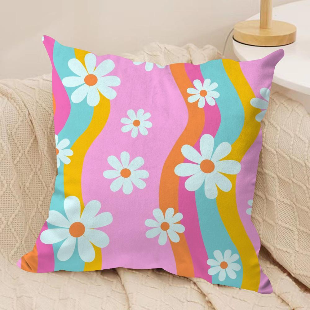 Colorful Daisies Cushion Cover Silky Short Plush DoubleSided Printed Pillow Case for Sofa All Seasons Home Decor Gift
