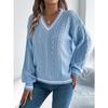 Autumn and Winter V-neck Twist Lantern Long Sleeved Pullover Sweater Women Loose Stripe Tops Ladies Fashion Elegant Casual Office Women's Clothing