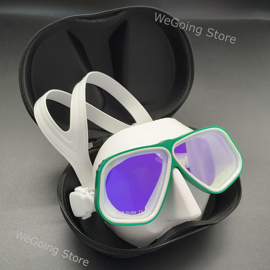 

Новая маска для фридайвинга из алюминиевого сплава с зеркальными линзами, очки для подводного плавания с тонированным закаленным стеклом в черной коробке на молнии зелёный