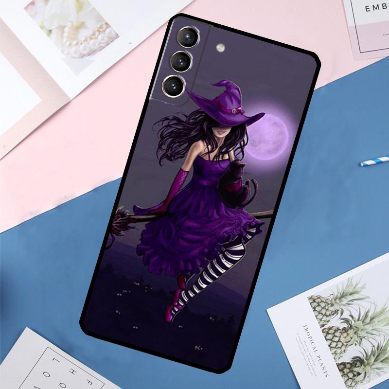 Halloween Moon Witch Horror Case For Samsung Galaxy S25 Ultra S21 S22 S23 S24 Ultra S9 S10 Plus S20 FE S25 FE Back Cover