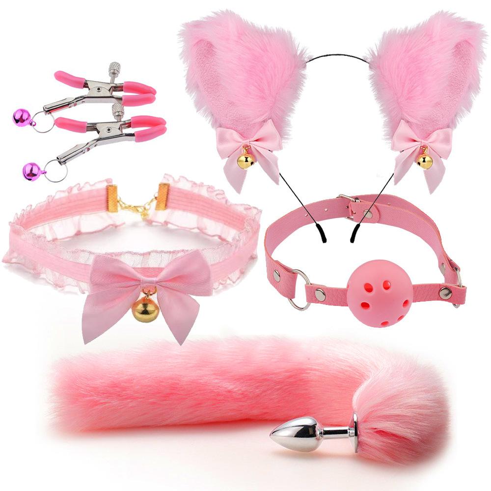 Fox Anal Plug Fox Tail Bow Butt Plug Cute Bow-Knot Soft Cat Ears Headbands Erotic Cosplay Accessories Nipple Clamps SM Sex Toys