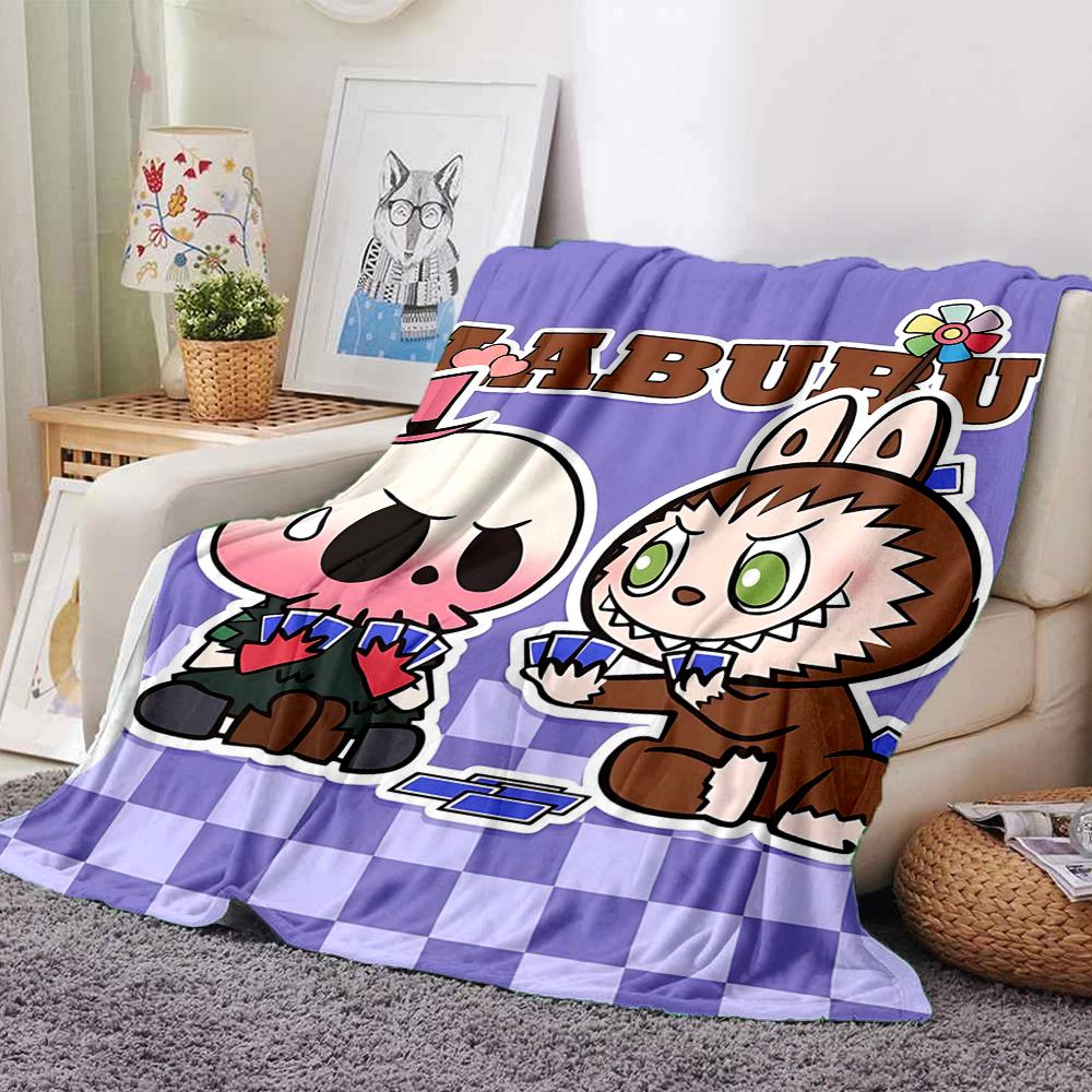 1Pc Cute Labubu Blanket Soft Comfortable Polyester Blanket All Season Use Suitable Bedroom Office Outdoor Perfect Christmas Gift Choice Print Home Bla