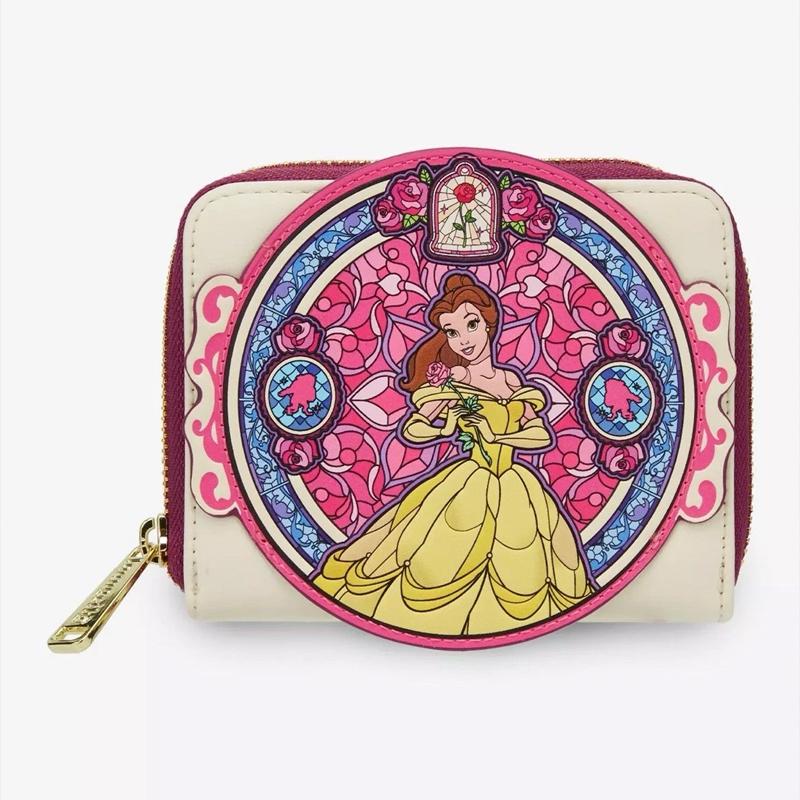 

Loungefly Beauty And The Beast Colored Glass Portrait Design And Cute Pooh Bear Line Art Flip Cover Style Wallet Periphery Gifts