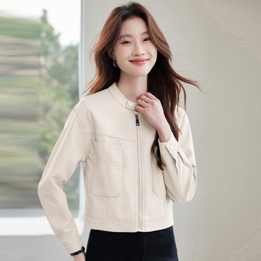 

Короткая кожаная куртка женская весна новый дизайн чувство крутая Sa темперамент повседневная стойка воротник кожаная мотоциклетная куртка XL