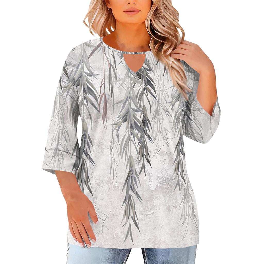 Women's Fashion Casual Round Neck Three-Quarter Sleeve Oversized Print Top