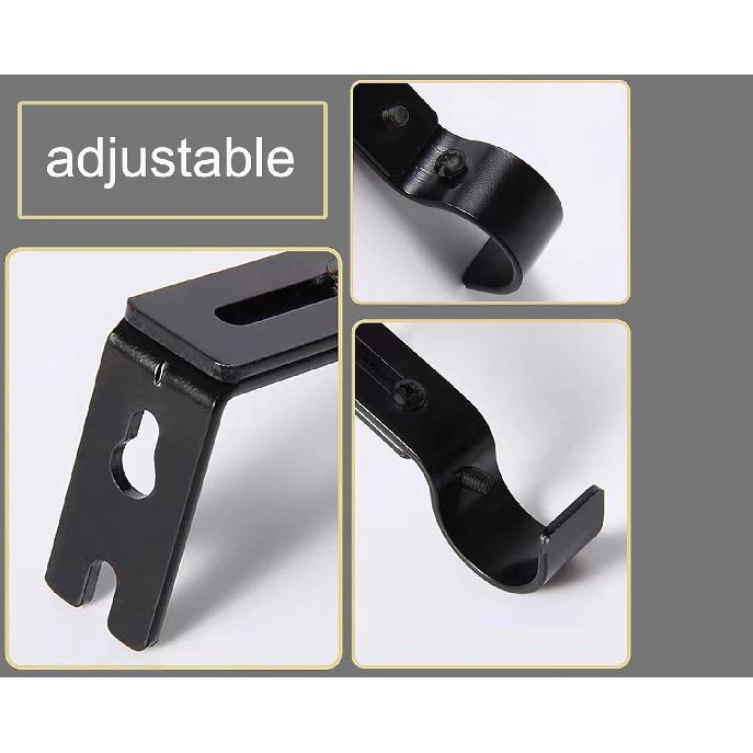 Premium Curtain Rod Brackets - 2 Pack Adjustable Wall Mounts, Curtain Rod Holders for 1 Inch Rod (Black)