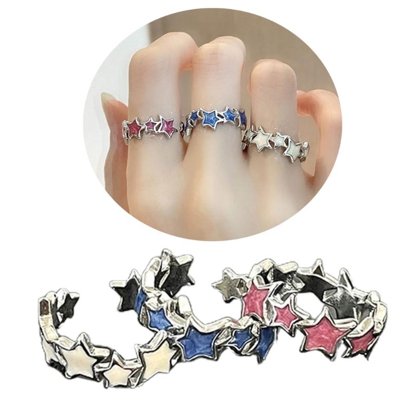 3Pcs Cute Star Wrap Finger Rings Adjustable Minimalist Dopamine Star Rings