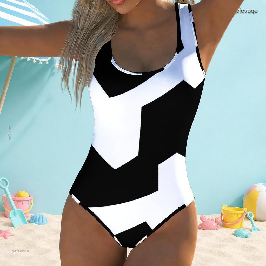 Women Plus Size Scoop Neck Wide Straps Printed Neon Green Black High Cut One Piece Swimsuit
