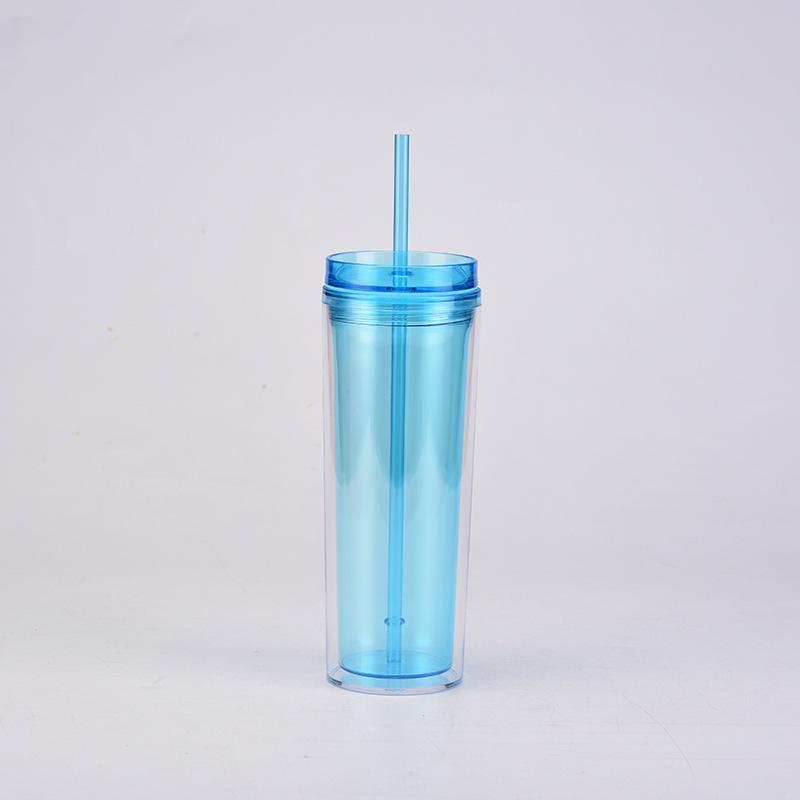 18oz Double-layer Plastic Straw Water Cup, Transparent Portable Sports Water Cup with Straw