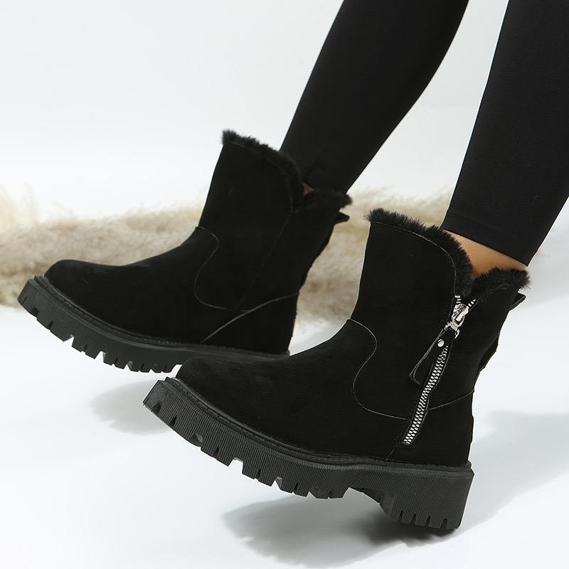 Stivali da Donna Inverno High Top Scarpe di Cotone Peluche Caldi Stivali da Neve Casual Antiscivolo Stivali con Zeppa Cerniera Laterale Stivaletti Botas Mujer